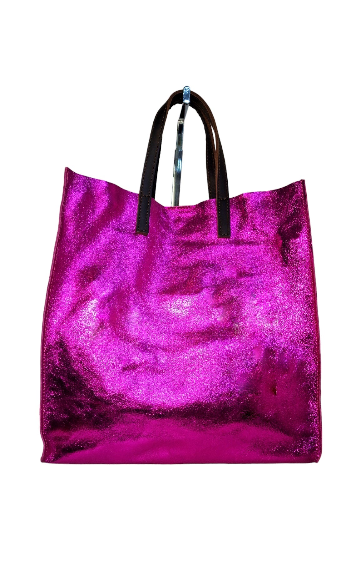 SHOPPINGBAG in vera pelle laminata fucsia